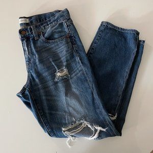 Madewell Boyjean Dark Wash Ripped Knees
